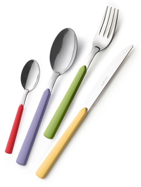 FAST Colourful Cutlery Set 24 Pieces: 6 Knives, 6 Forks, 6 Spoons, 6 Coffee Spoons (Mixed Colours 24 Pieces)