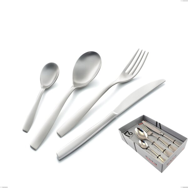 Eleven Sandblasted 16 Piece Cutlery Set in Display Box, Sandblasted 18-10 Stainless Steel