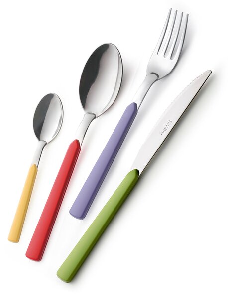 FAST Colourful Cutlery Set 24 Pieces: 6 Knives, 6 Forks, 6 Spoons, 6 Teaspoons (Mixed Colours 24 Pieces)