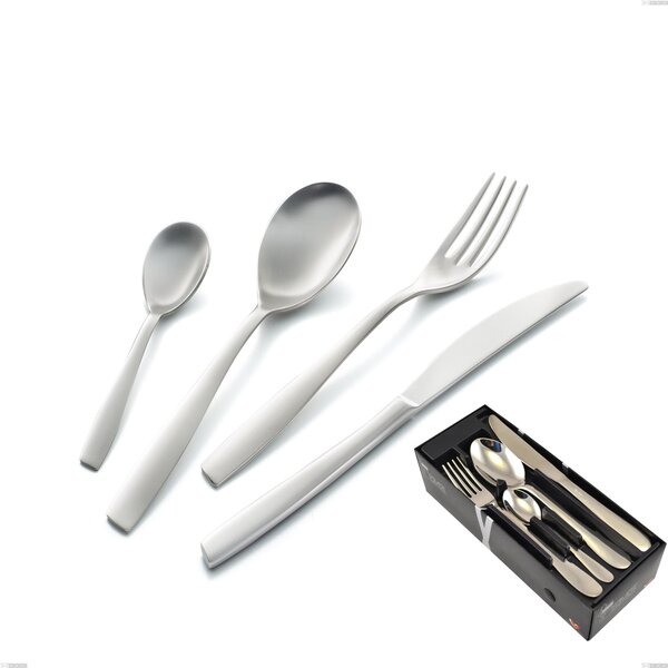 Eleven Sandblasted 24 Piece Cutlery Set in Space-Saving Packaging, 18-10 Sandblasted Stainless Steel
