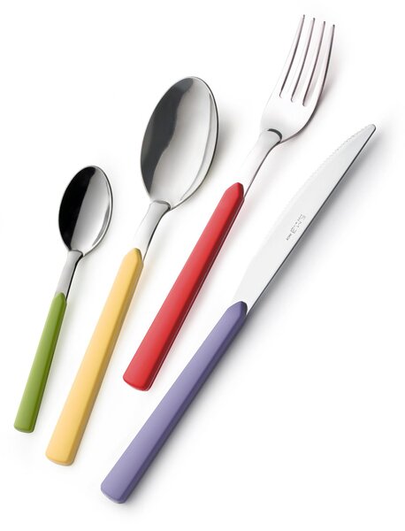 FAST Colourful Cutlery Set 24 Pieces: 6 Knives, 6 Forks, 6 Spoons, 6 Coffee Spoons (Mixed Colours 24 Pieces)