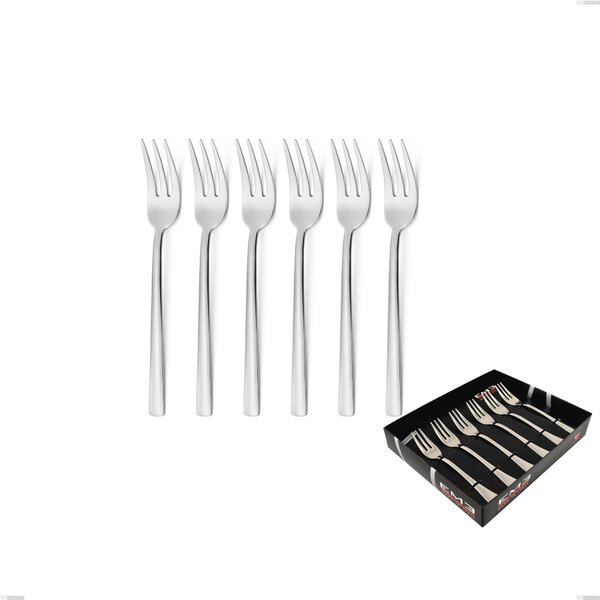 Set of 6 Fashion Dessert Forks in Display Case, 18/10 AISI 304 Polished Stainless Steel, 3 mm Thickness