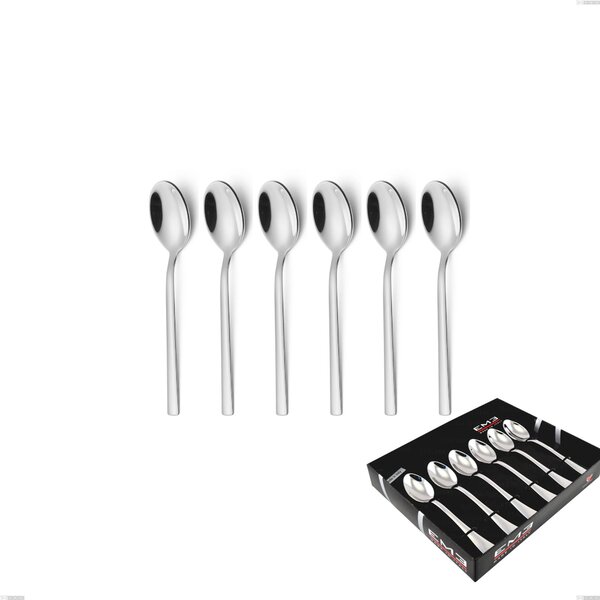 Set of 6 Fashion Coffee Spoons in Display Case, Polished 18/10 AISI 304 Stainless Steel, 3 mm Thickness