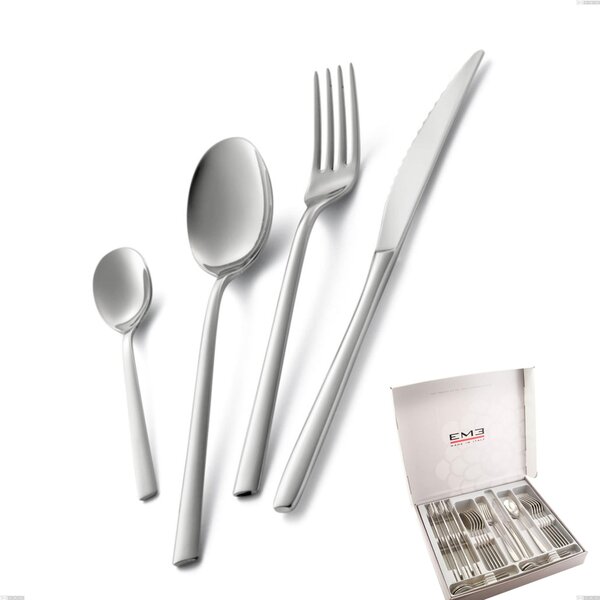 Fashion 24-piece cutlery set in box, polished 18/10 AISI 304 stainless steel, 3 mm thickness