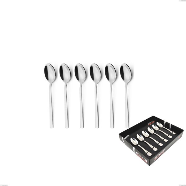 Set of 6 Fashion Moka Spoons in Display Box, 18/10 AISI 304 Polished Stainless Steel, 3 mm Thickness