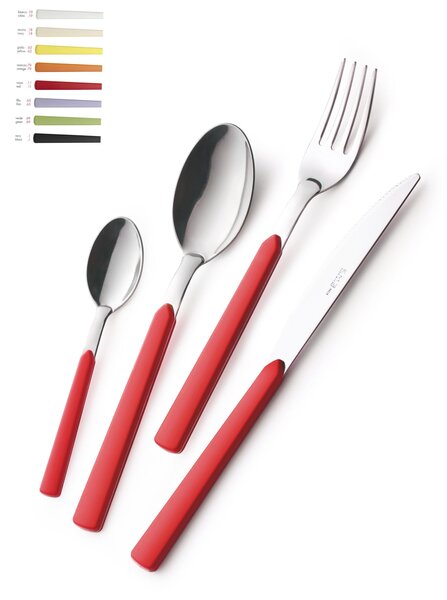 FAST 4-Piece Coloured Cutlery Set: 1 Knife, 1 Fork, 1 Spoon, 1 Coffee Spoon in 18.C Stainless Steel