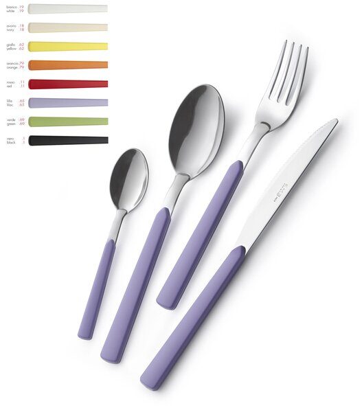 FAST 4 Piece Colourful Cutlery Set: 1 Knife, 1 Fork, 1 Spoon, 1 Coffee Spoon in 18.C Stainless Steel