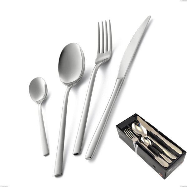 Fashion 24 Piece Cutlery Set in Space-Saving Packaging, Polished 18/10 AISI 304 Stainless Steel, 3 mm Thickness