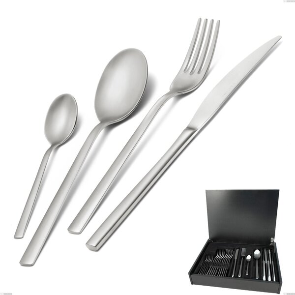 24-Piece Fashion Sandblasted Cutlery Set in Wooden Case, 18/10 (AISI304), 3 mm Thickness