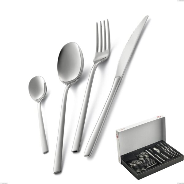 30-Piece Fashion Cutlery Set in Panoramic Packaging, Polished 18/10 AISI 304 Stainless Steel, 3 mm Thickness