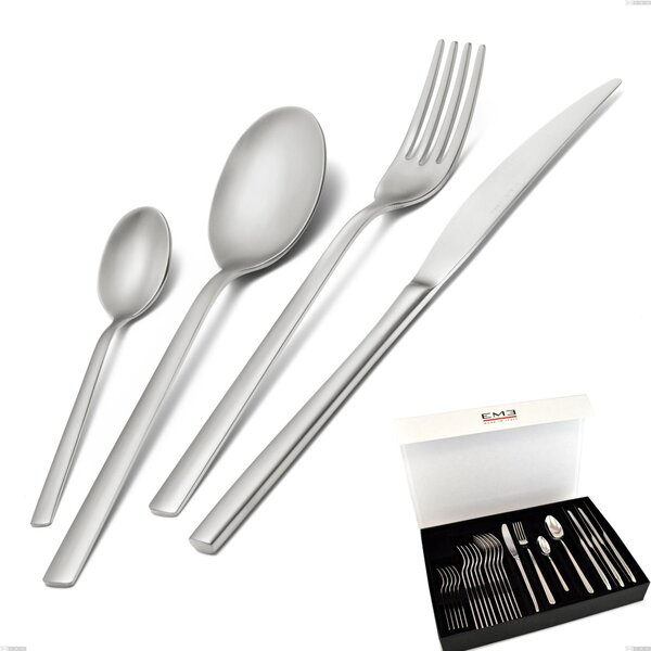 Fashion Sandblasted 24 piece cutlery set in panoramic packaging with book closure, 18/10 (AISI304), 3 mm thickness