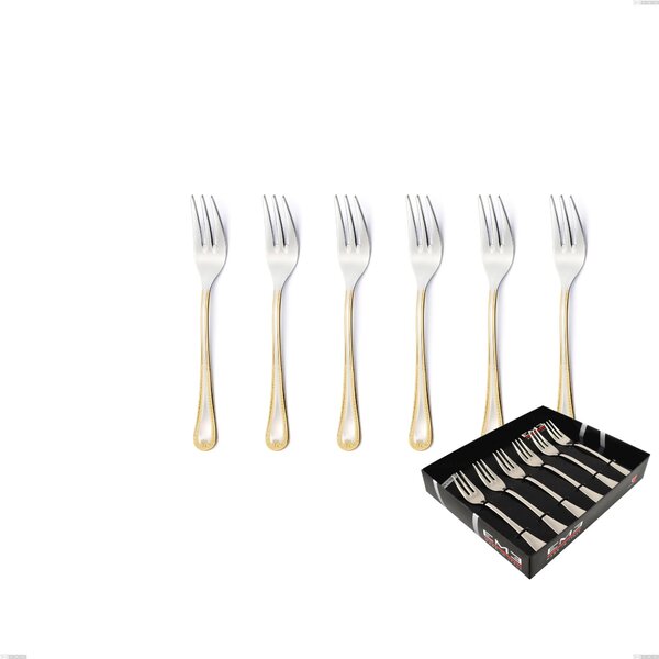 Set of 6 Firenze oro Dessert Forks in Display Box, 18-10 Stainless Steel, 24 Carat Gold, 2.5 mm Thickness