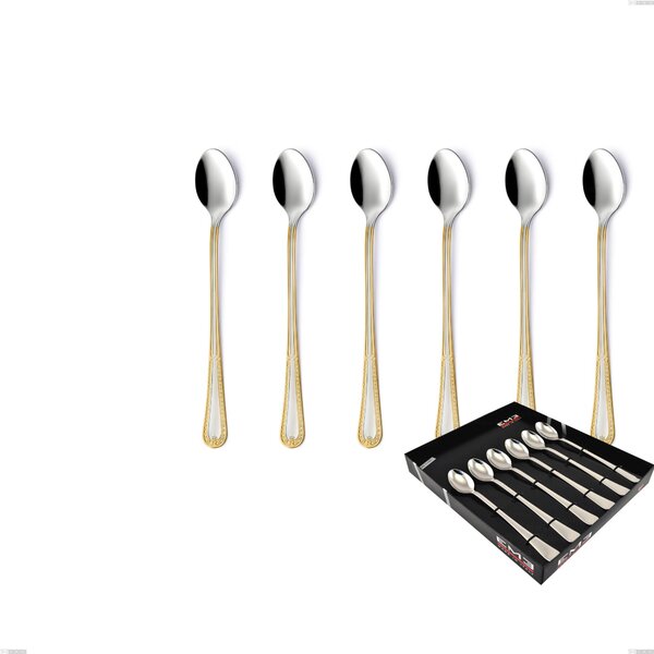 Showcase box 6 pieces Florence gold soda spoons, 18-10 stainless steel, 24 carat gold, 2.5 mm thickness