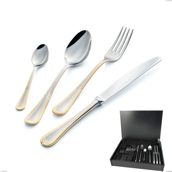 Firenze oro 24-piece cutlery set in wooden case, stainless steel 18-10, 24 carat gold, thickness 2.5 mm