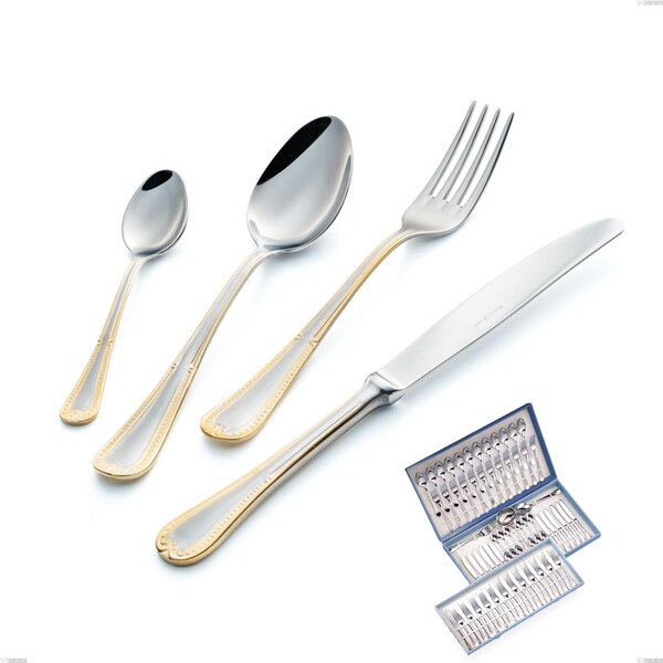 75-Piece Firenze Oro Cutlery Set in Gift Case, Stainless Steel 18-10, 24 Carat Gold, 2.5 mm Thickness