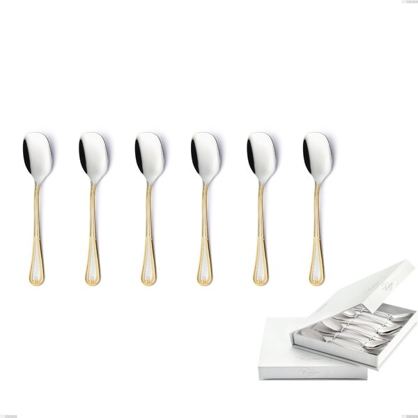 Set of 6 Florence Gold Ice Cream Spoons in Book-Type Box, 18-10 Stainless Steel, 24 Carat Gold, 2.5 mm Thickness
