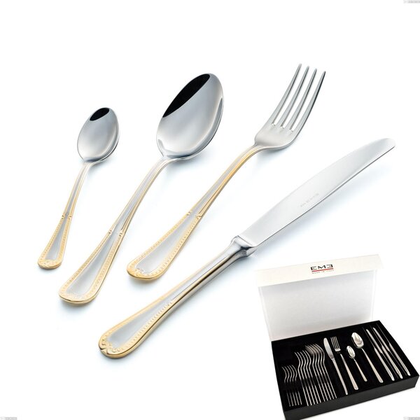 FIRENZE ORO Cutlery Set 24 Pieces Stainless Steel and Gold 18/10 AISI304 Thickness 2.5 mm in Panoramic Packaging