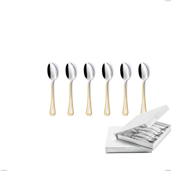 Set of 6 Firenze Oro Moka Spoons in Book-style Box, 18-10 Stainless Steel, 24 Carat Gold, 2.5 mm Thickness