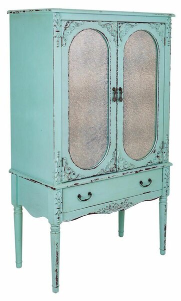 Cupboard Alexandra House Living Blue Glass Fir wood MDF Wood 42 x 140 x 80 cm