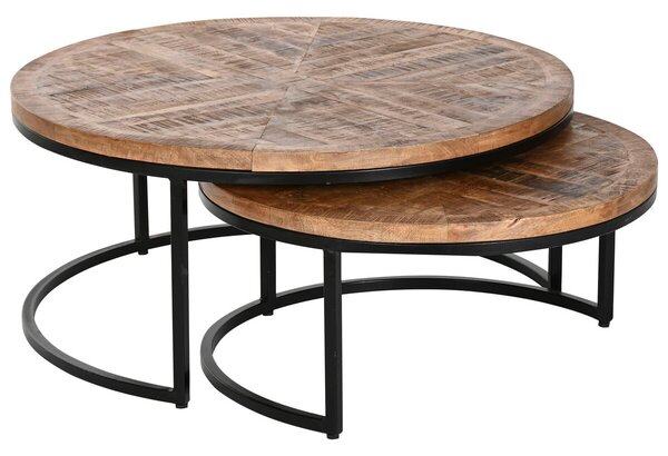 Set of 2 tables Home ESPRIT Brown Black Natural Metal Mango wood 90 x 90 x 40 cm