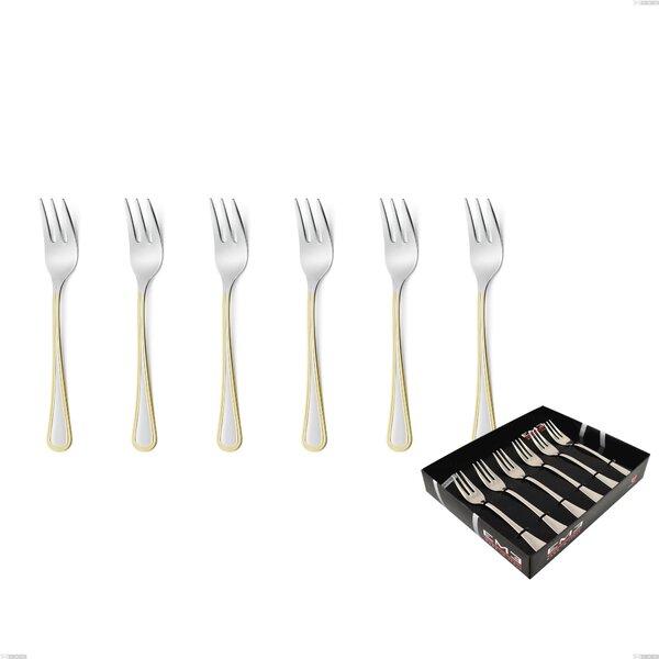 Galles oro 6-piece dessert fork set in display box, 18-10 stainless steel, 24-carat polished gold, 2 mm thickness