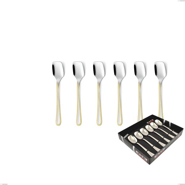 Galles oro 6-piece ice cream spoon set in display box, 18-10 stainless steel, 24-carat polished gold, 2 mm thickness