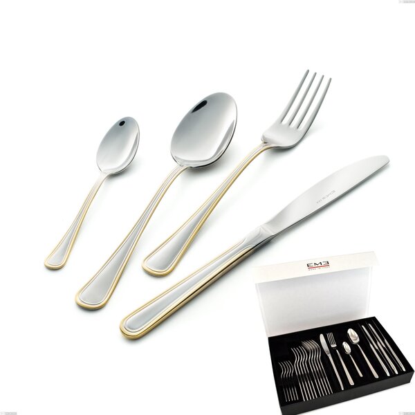 GALLES ORO Cutlery Set 24 Pieces Stainless Steel and Gold 18/10 AISI304 2 mm Thickness in Panoramic Packaging