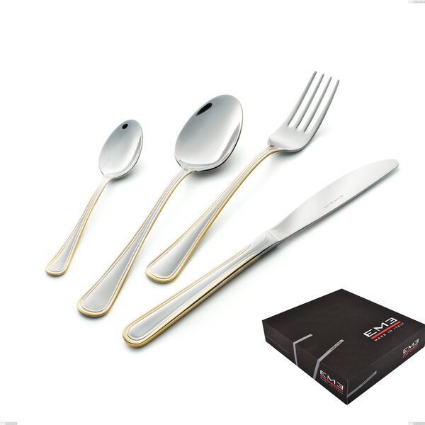 Galles oro 49-piece cutlery set in gift box, economical knife, 18-10 stainless steel, 24-carat polished gold, 2 mm thickness