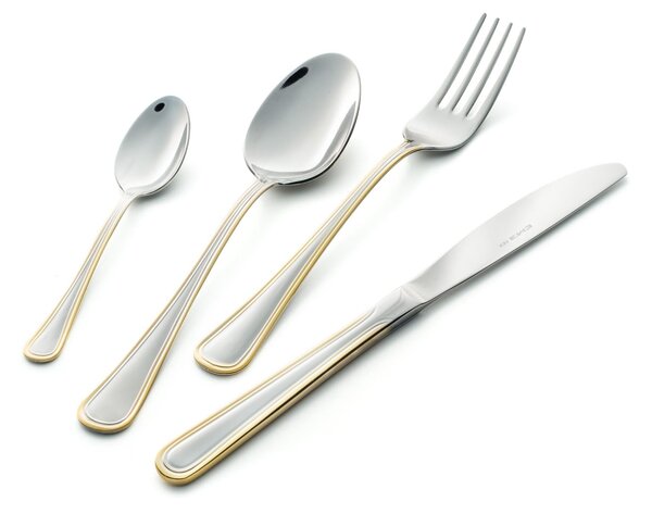 GALLES ORO Cutlery Set 24 Pieces Stainless Steel and Gold 18/10 AISI304 2 mm Thickness in Panoramic Packaging