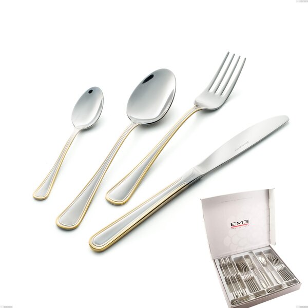 Galles oro 24-piece cutlery set in case, economical knife, 18-10 stainless steel, polished 24-carat gold, 2 mm thickness