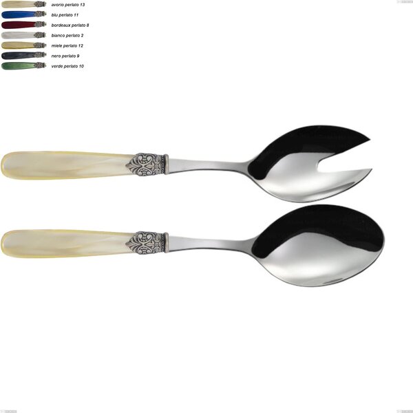Georgian Salad Cutlery Pair, Polished 18/10 AISI 304 Stainless Steel with Pearlescent Acrylic Handle, Length 237 mm