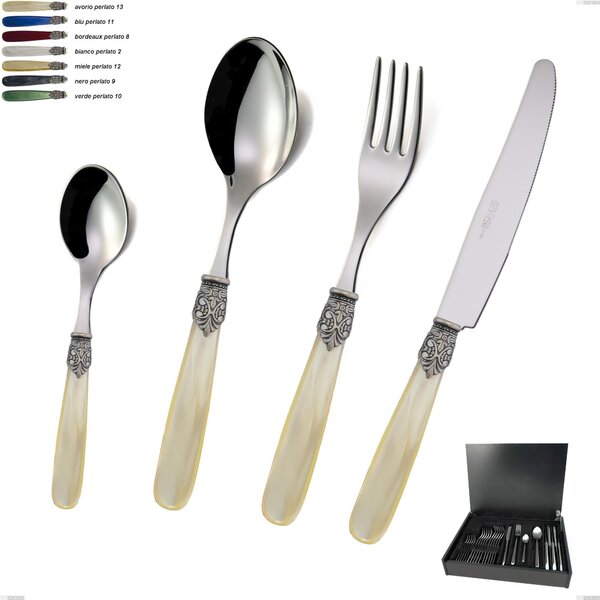 Coloured Cutlery Set 24 Pieces GEORGIAN in 18/10 Stainless Steel (AISI304) with NYLON Handle in Wooden Case
