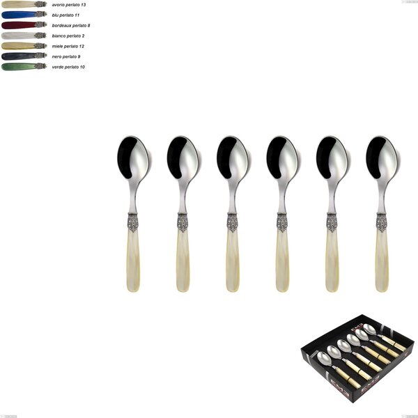 Showcase Box 6 Pieces Georgian Coffee Spoon, 18/10 AISI 304 Polished Stainless Steel with Pearly Acrylic Handle