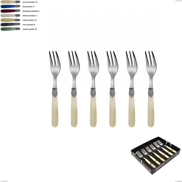 Showcase Pack 6 Pieces Georgian Dessert Forks, 18/10 AISI 304 Polished Stainless Steel with Pearlescent Acrylic Handle