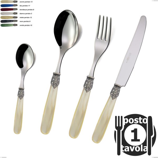 Georgian 1 Place Setting Cutlery, 18/10 AISI 304 Polished Stainless Steel with Pearlised Acrylic Handle