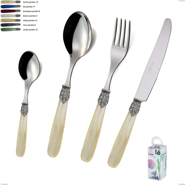 You&Me 16 Pieces Georgian Cutlery Set, 18/10 AISI 304 Polished Stainless Steel with Pearl Acrylic Handle