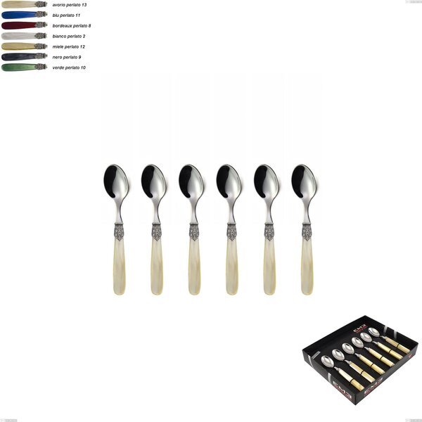 Showcase Pack 6 Pieces Moka Spoon Georgian, 18/10 AISI 304 Polished Steel with Pearly Acrylic Handle Cutlery Set