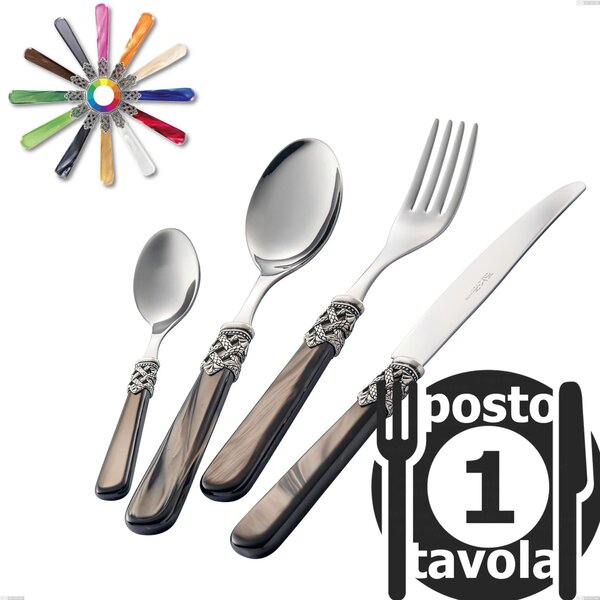 Coloured Cutlery Set 4 Pieces GINEVRA 1 Table Setting 18/10 Ring on Handles in Packaging