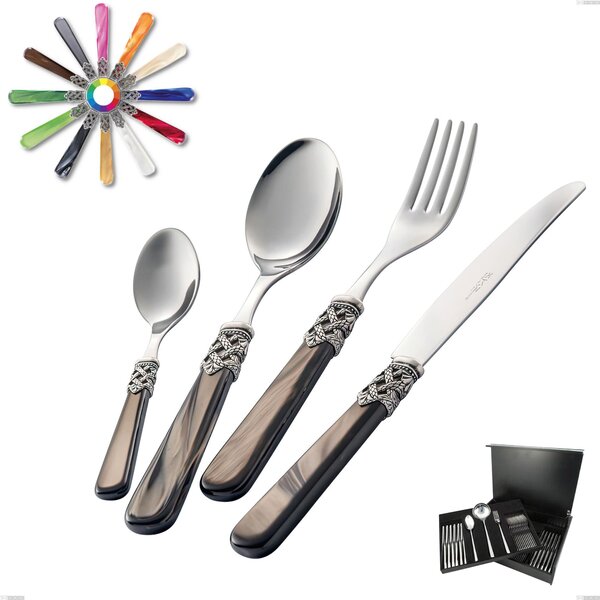 Ginevra 75 Pieces Cutlery Set in Wooden Case, (Stainless Steel 18.10 AISI304), Acrylic Handle