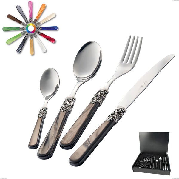 Ginevra 24 Piece Cutlery Set in Wooden Case, (Stainless Steel 18.10 aisi304), Methacrylate Handle