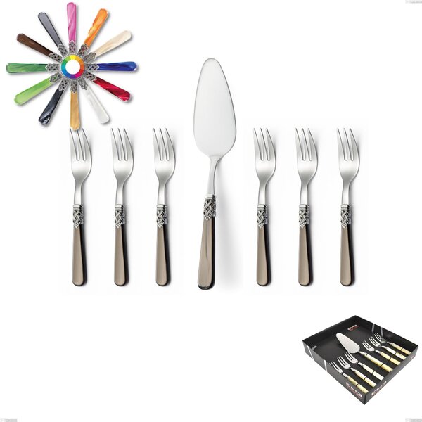 Ginevra Dessert Cutlery Set 7 Pieces, Small Forks Plus Cake Server in Display Case, (Stainless Steel 18.10 AISI304), Methacrylate Handle