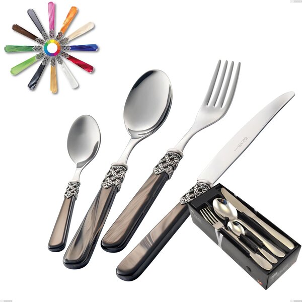 Ginevra Colourful Cutlery Set 24 Pieces for 6 Table Places 18/10 with Ring on the Handles in Display Box