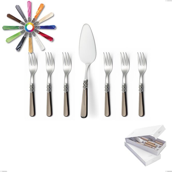 Geneva Dessert Forks and Cake Server Gift Box (Stainless Steel 18.10 AISI304), Methacrylate Handle Named: Ginevra