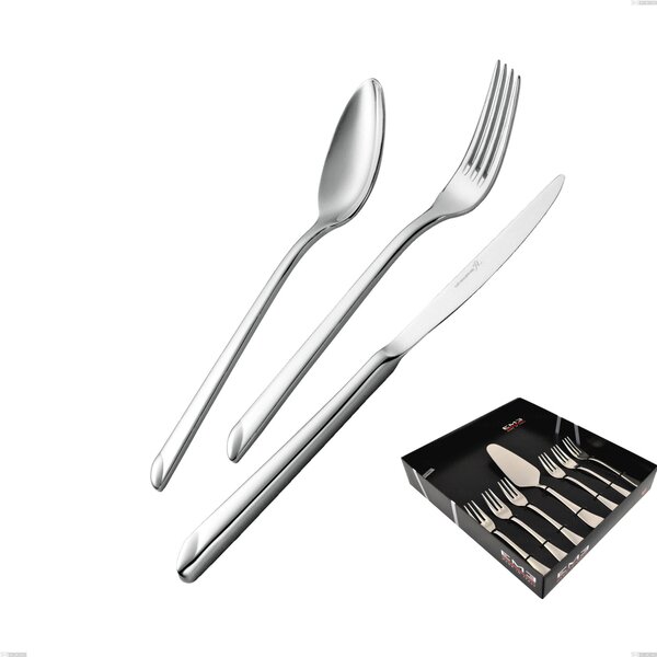 Goccia 7-piece Dessert Cutlery Set, Small Forks and Cake Server, Showcase Packaging, 18/10 Stainless Steel (Aisi 304), 4 mm Thickness