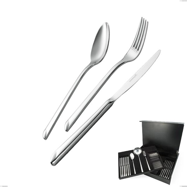 75-Piece Cutlery Set in Wooden Case with Hollow Handle Knife Goccia, Stainless Steel 18/10 (Aisi 304), 4 mm Thickness Goccia