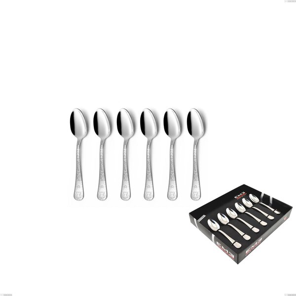Hermitage 6 Moka Spoons Set in Display Box, Polished Stainless Steel 18.10 (AISI304), 2.5 mm Thickness