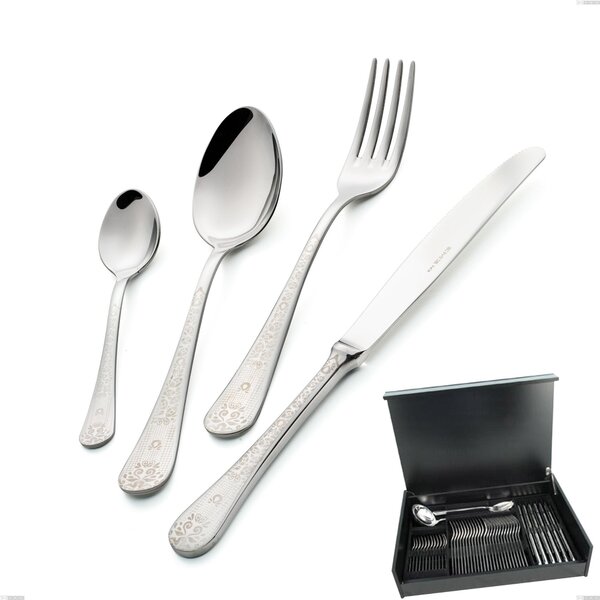 Hermitage 51-piece Cutlery Set in Wooden Case, Polished Stainless Steel 18.10 (AISI304), 2.5 mm Thickness