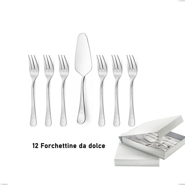 Hermitage 13 Piece Dessert Cutlery Set, Small Forks and Cake Server in Book-Style Box, Polished Stainless Steel 18.10 (AISI304), 2.5 mm Thickness