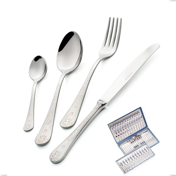 Hermitage 75 Pieces Cutlery Set in Gift Case, Polished Stainless Steel 18.10 (AISI304), 2.5 mm Thickness