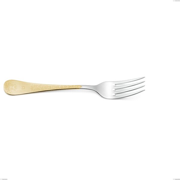 Hermitage Gold Serving Fork, 18-10 Stainless Steel, 24 Carat Polished Gold, 2.5 mm Thickness, 233 mm Length